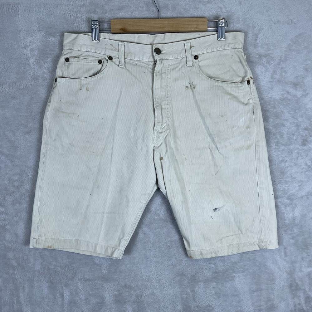 1960s‎ Levis Big E 911B Beige Pique Corduroy Cotton Cut Off Jean Shorts 33x10